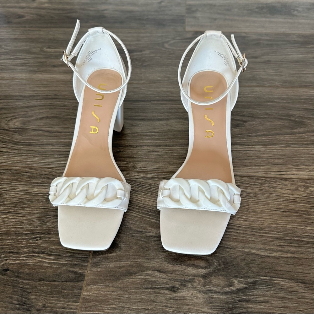 Unisa Cream White Ankle Strap Block Heels